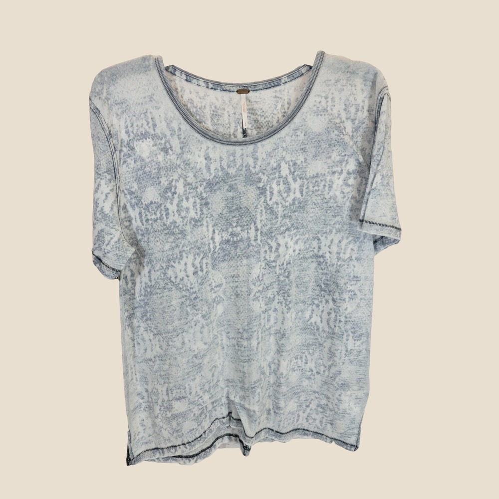 Free People T-Shirt Boho Snake Print Burnout Knit Casual Short Sleeve Gray Small